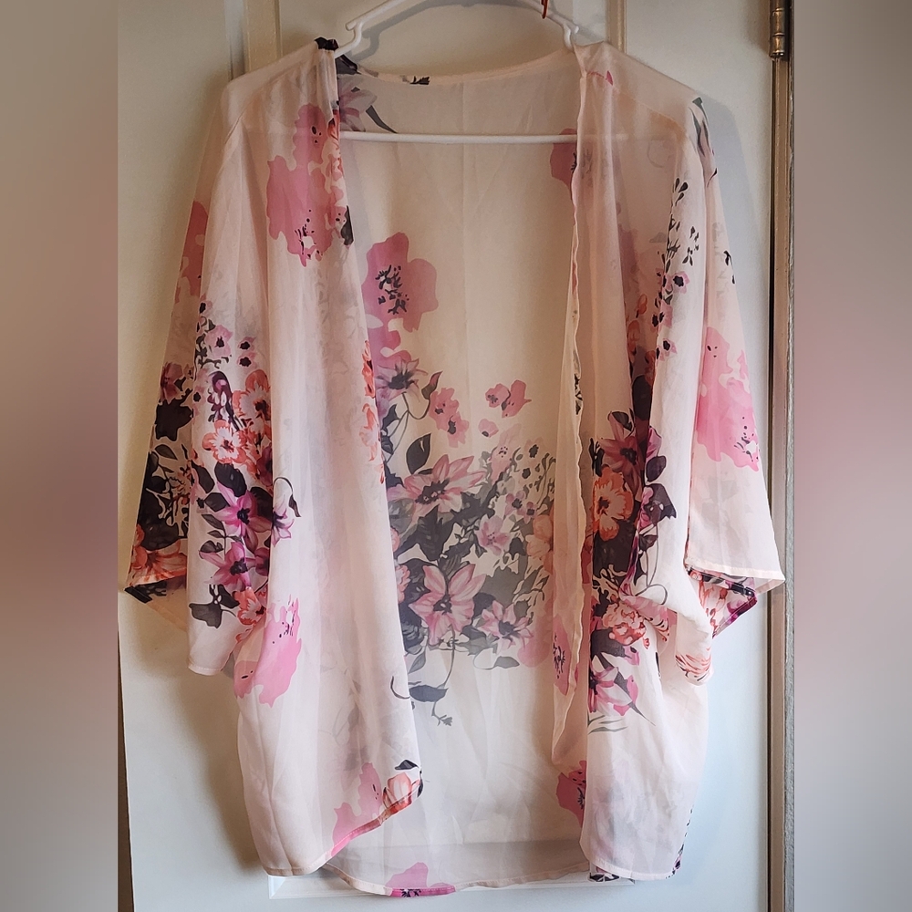 Sheer Pink Floral Kimono